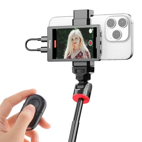King Ma 4K 30FPS Phone Vlog Selfie Monitor Bildschirm, Kabelgebundenes Mini-Monitor für iPhone Rückkamera mit Magnetischem Telefonclip & Bluetooth-Fernbedienung für Vlogs Live-Streams TikTok von King Ma
