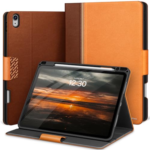KingBlanc Hülle für iPad Air 11 Zoll 2025 M3/2024 M2, iPad Air 5./4. Generation 10,9 Zoll (2022/2020) mit Pencil Halter, Smart Cover aus PU-Leder mit Standfunktion, Magnetverschluss, Orange von KingBlanc
