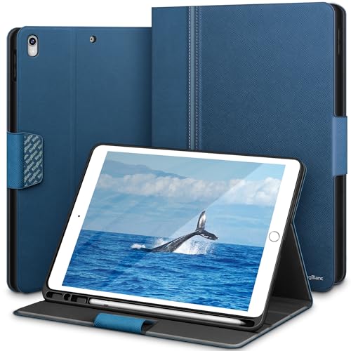 KingBlanc Hülle für iPad Air 3 10.5" 2019 / iPad Pro 10,5 Zoll 2017 Modell mit Stifthalter, Auto Schlaf/Wach und Ständer Funktion, Veganes Leder Schutzhülle Smart Cover Case, Blau von KingBlanc