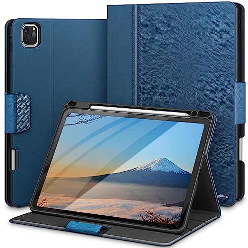 KingBlanc Hülle für iPad Pro 11 Zoll 4./3./2./1.Generation (2022/2021/2020/2018) mit Stifthalter, Veganes Leder Smart Folio für iPad Pro 11", Blau von KingBlanc