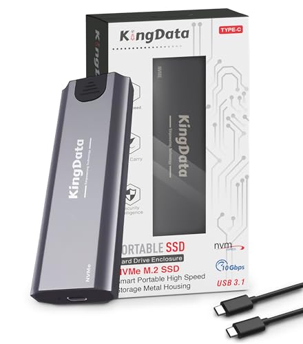 KingData M.2 NVME Gehäuse, Werkzeugloses 10Gbps M2 SSD Gehäuse USB 3.1 NVMe auf USB Adapter für 2230/2242/2260/2280 M.2 NVMe mit USB C auf C Kabel von KingData