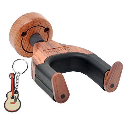 Gitarrenhaken mit automatischer Verriegelung, Gitarrenwandständer und kreatives Design, Gitarrenholzsockel, passend für alle Gitarren-Musikinstrumente, inklusive Gitarren-Schlüsselanhänger. von KingPoint