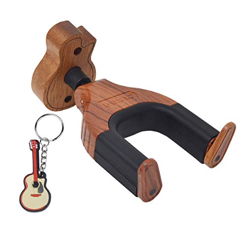 Gitarrenhaken mit automatischer Verriegelung, Gitarrenwandständer und kreatives Design, Gitarrenholzsockel, passend für alle Gitarren-Musikinstrumente, inklusive Schlüsselanhänger von KingPoint