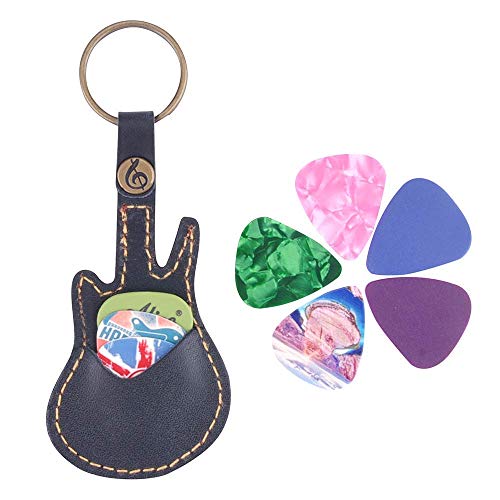 Gitarrenplektrenetui, Leder, Schlüsselanhänger, Gitarrenplektren, Tasche mit 5 Gitarrenplektren, Geschenk von KingPoint