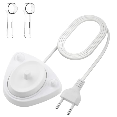 KingYH Elektrische Zahnbürste Ladegerät für Oral B Braun Elektrisch Zahnbürste Halter Base Stand mit 2 Zahnbürsten Schutzkappe Zahnbürste Ladestation für Pro 3000 3500 3900 iO4 iO6 3757 Modell von KingYH