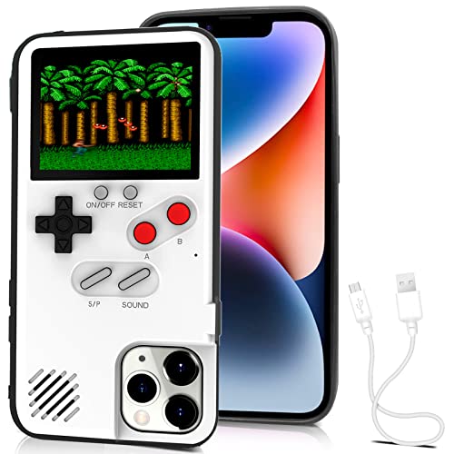 Kingchilla Gameboy-Handyhülle für iPhone 13/13 Pro, Gaming-Handyhülle, Retro-Spielkonsole, Schutzhülle mit eigener Stromquelle (Weiß, iPhone 13/13 Pro) von Kingchilla