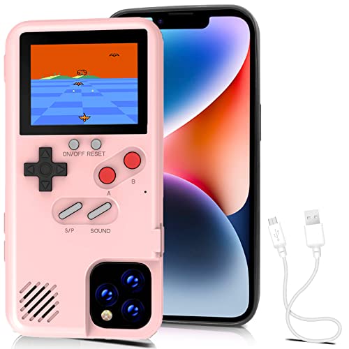 Kingchilla Gameboy-Handyhülle für iPhone 14, Gaming-Handyhülle, Retro-Spielkonsole, Schutzhülle mit eigener Stromquelle (Pink, iPhone 14) von Kingchilla
