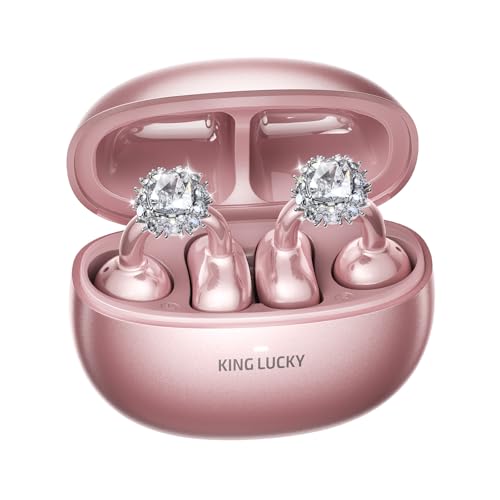 Kinglucky Stilvolle offene Ohr-Clip-On-Kopfhörer mit abnehmbaren Ohrringen, leichte und bequeme Passform, modische offene Ohrpolster für Frauen, ideal für Arbeit, Laufen und Alltag, Rosa (Diamant) von Kinglucky