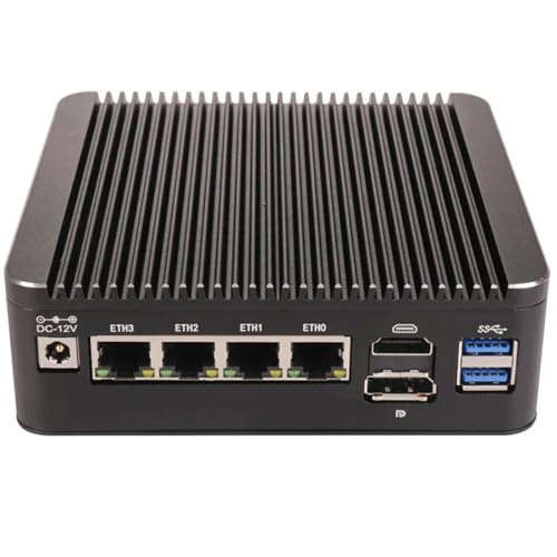 4K Output Firewall Micro Appliance, 4 Port i226-V 2.5G LAN Fanless Mini PC Celeron N100, No DDR4 No NVMe, 4*USB, HDMI, DP, COM RJ45 Ethernet AES-NI VPN Router Support pfsense Openwrt, Wifi Slot von KingnovyPC