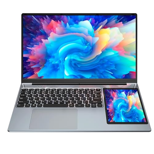 Dual Screen Laptop 15.6 Inch IPS + 7'' Touchscreen Intel Celeron N5095 Quad-Core Processor up to 2.9Ghz, 16GB RAM 256GB SSD Notebook Windows 11, 2 USB3.0, Type-C, Mini HDMI, 2.4/5G WiFi, Bluetooth 4.2 von KingnovyPC