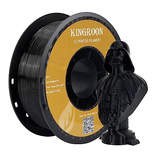 Kingroon PETG Filament, PETG Schwarz,PETG Filament 1.75, PETG Filament 1.75 schwarz, 3D-Druckerfilament PETG, Maßgenauigkeit +/- 0,03 mm, 1-kg-Spule (2,2 Pfund), 3D-Druckfilament für 3D-Drucker PETG von Kingroon