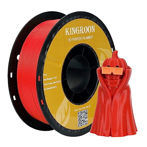 Kingroon PLA, PLA Filament 1,75 mm für 3D DruckerMFilament, Maßgenauigkeit +/- 0,03 mm, 1-kg-Spule (2,2 lbs), Rot PLA Filament von Kingroon