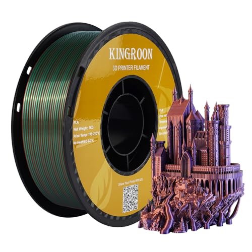 Kingroon PLA, Triple Color Seiden PLA Filament, Filament PLA Dreifarbig,3D Drucker Filament, Maßgenauigkeit +/- 0,03 mm, 1-kg-Spule (2,2 lbs), 1,75 mm, Grün Violettes Kupfer 3D Printer Filament von Kingroon