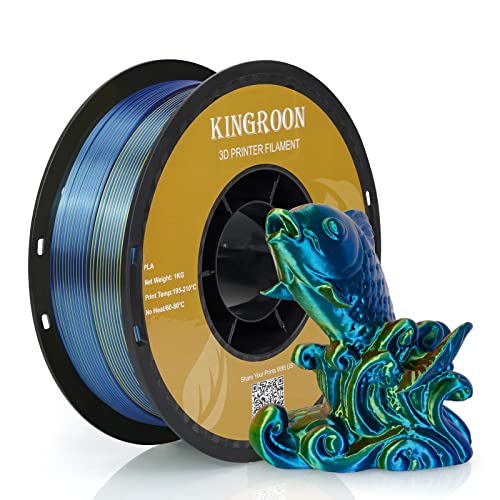 Kingroon PLA,Triple Color Seiden PLA Filament, dreifarbiges PLA 3D Drucker Filament, Maßgenauigkeit +/- 0,03 mm, 1-kg-Spule (2,2 lbs), 1,75 mm, rot-blau-gelbes 3D-Druckerfilament von Kingroon