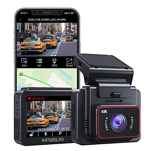 KINGSLIM D5 Dashcam 4K Dashcam Auto Vorne Hinten - WiFi GPS Dashcam Auto, 170° Weitwinkel, G-Sensor, Parkmodus, Nachtsicht, Loop-Aufnahme von Kingslim
