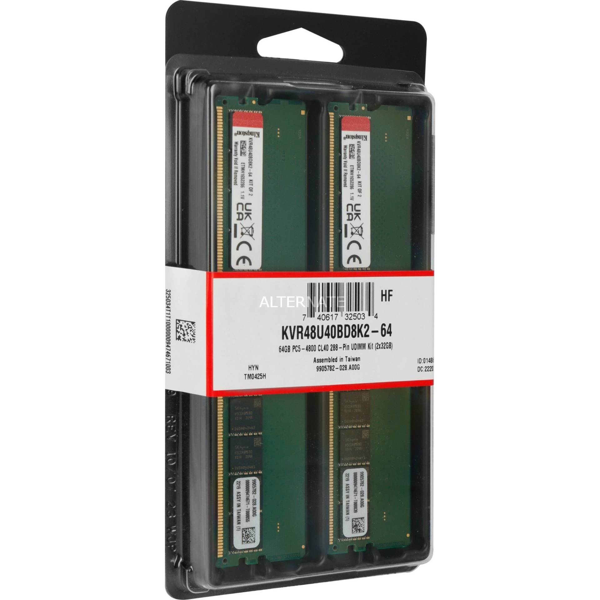 DIMM 64 GB DDR5-4800 (2x 32 GB) Dual-Kit, Arbeitsspeicher von Kingston