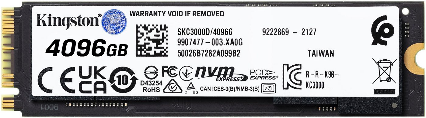Kingston KC3000 4096GB interne SSD (4096 GB) 7000 MB/S Lesegeschwindigkeit, 7000 MB/S Schreibgeschwindigkeit Kingston KC3000 4096GB interne SSD (4096 GB) 7000 MB/S Lesegeschwindigkeit, 7000 MB/S Schreibgeschwindigkeit von Kingston