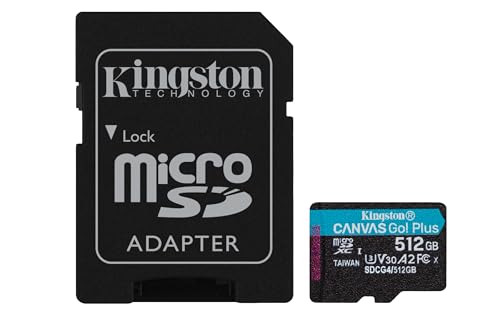 Kingston Canvas Go Plus microSDXC Speicherkarte Gen4 200MB/s A2 U3 V30 512GB Karte + Adapter-SDCG4/512GB von Kingston