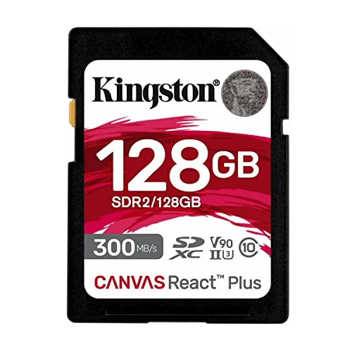 Kingston Canvas React Plus 128GB SDXC Speicherkarte UHS-II 300R/260W U3 V90 für Full HD/4K/8K - SDR2/128GB von Kingston