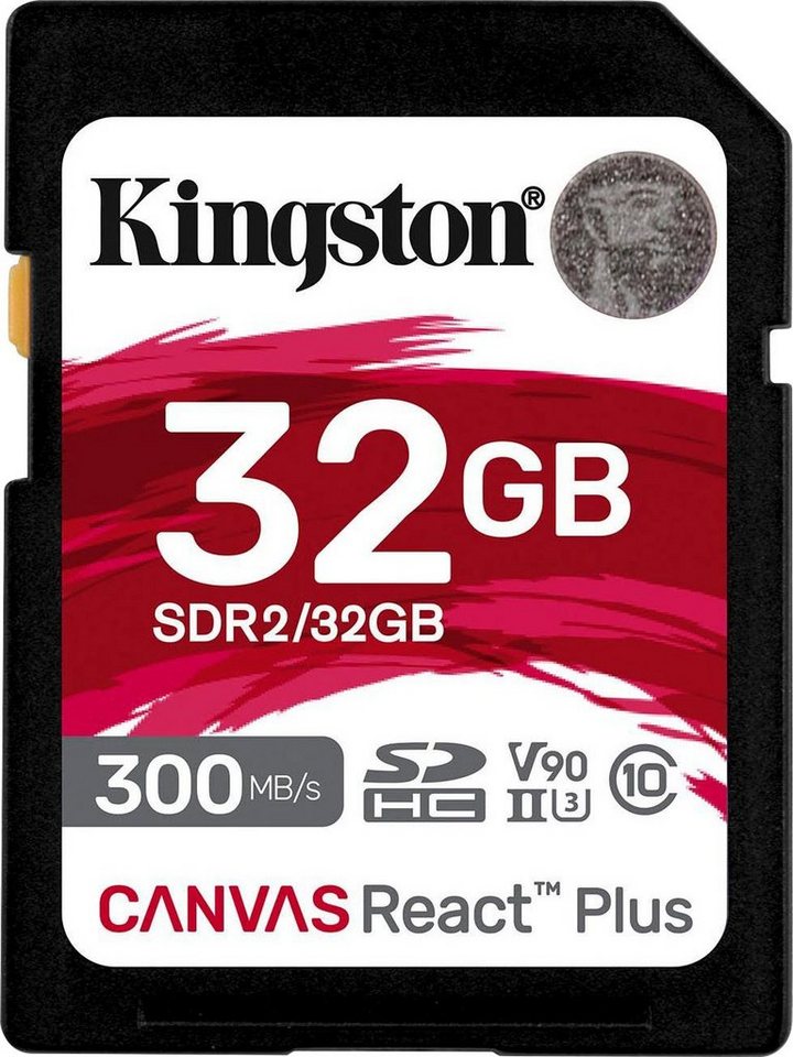 Kingston Canvas React Plus SD 32GB Speicherkarte (32 GB, Class 10, 300 MB/s Lesegeschwindigkeit) von Kingston