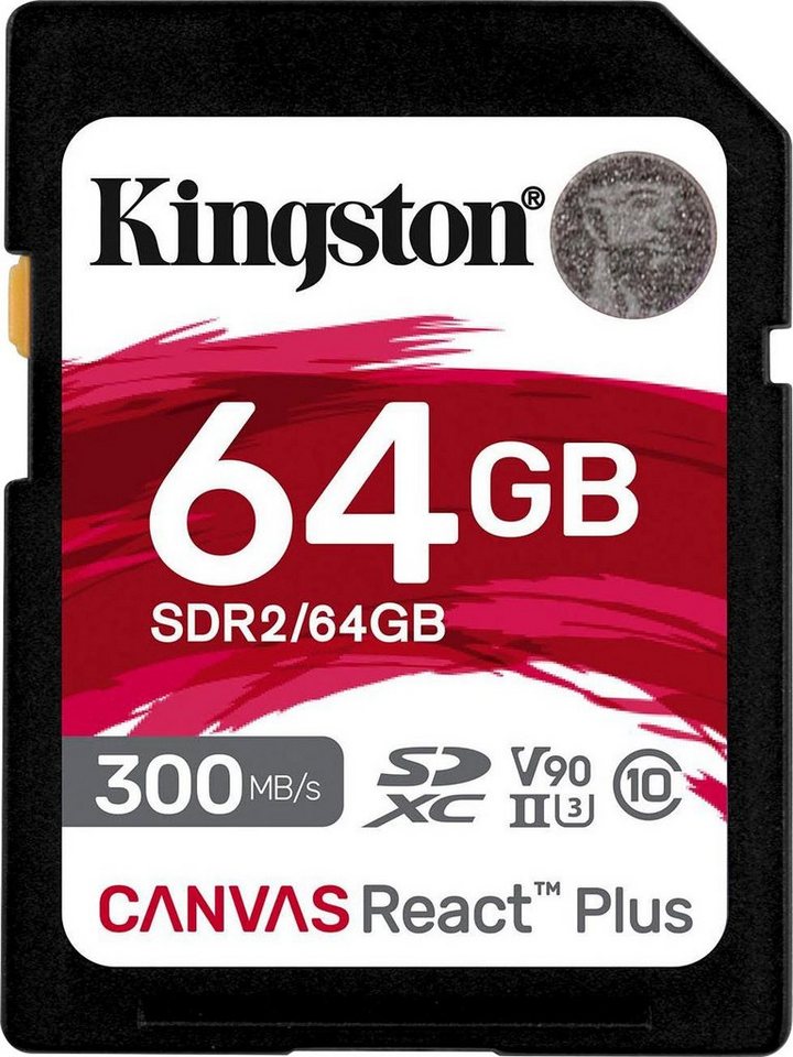 Kingston Canvas React Plus SD 64GB Speicherkarte (64 GB, Class 10, 300 MB/s Lesegeschwindigkeit) von Kingston