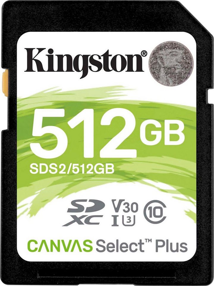 Kingston Canvas Select Plus SD 512GB Speicherkarte (512 GB, UHS-I Class 10, 100 MB/s Lesegeschwindigkeit) von Kingston