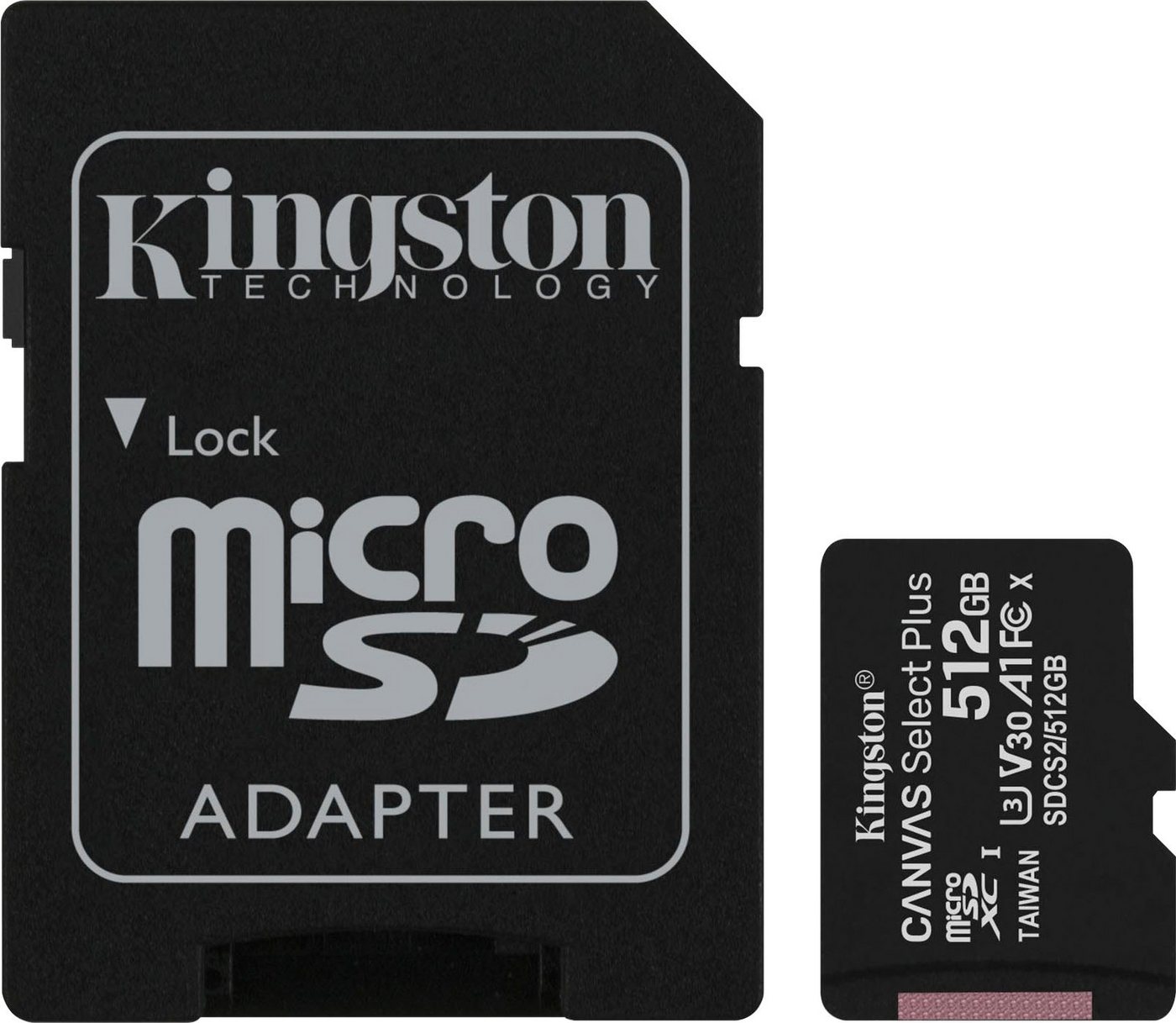 Kingston Canvas Select Plus microSD 512GB + ADP Speicherkarte (512 GB, UHS-I Class 10, 100 MB/s Lesegeschwindigkeit) von Kingston