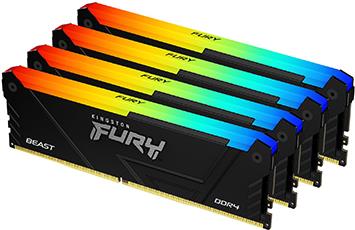 Kingston FURY Beast RGB - DDR4 - Kit - 128GB: 4 x 32GB - DIMM 288-PIN - 1800 MHz / PC4-28800 - CL18 - non-ECC - Schwarz (KF436C18BB2AK4/128) von Kingston