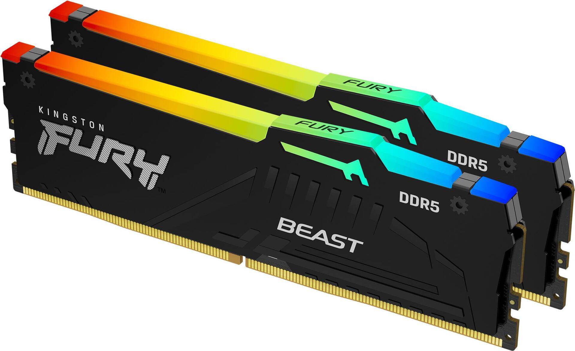 Kingston FURY Beast RGB - DDR5 - Kit - 32 GB: 2 x 16 GB - DIMM 288-PIN - 6800 MHz / PC5-54400 - CL34 - 1.4 V - ungepuffert - on-die ECC - Schwarz (KF568C34BBAK2-32) von Kingston
