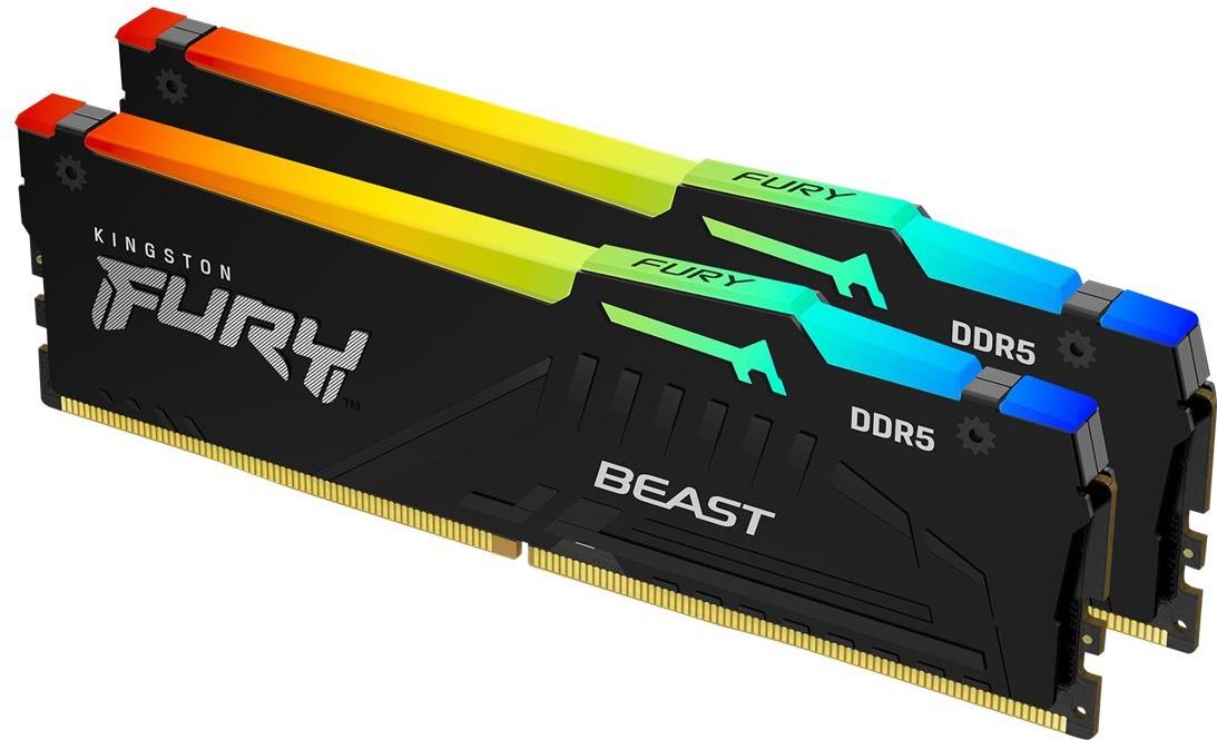 Kingston FURY Beast RGB - DDR5 - Kit - 64 GB: 2 x 32 GB - DIMM 288-PIN - 6000 MHz / PC5-48000 - CL30 - 1.4 V - ungepuffert - on-die ECC - Schwarz (KF560C30BBAK2-64) von Kingston