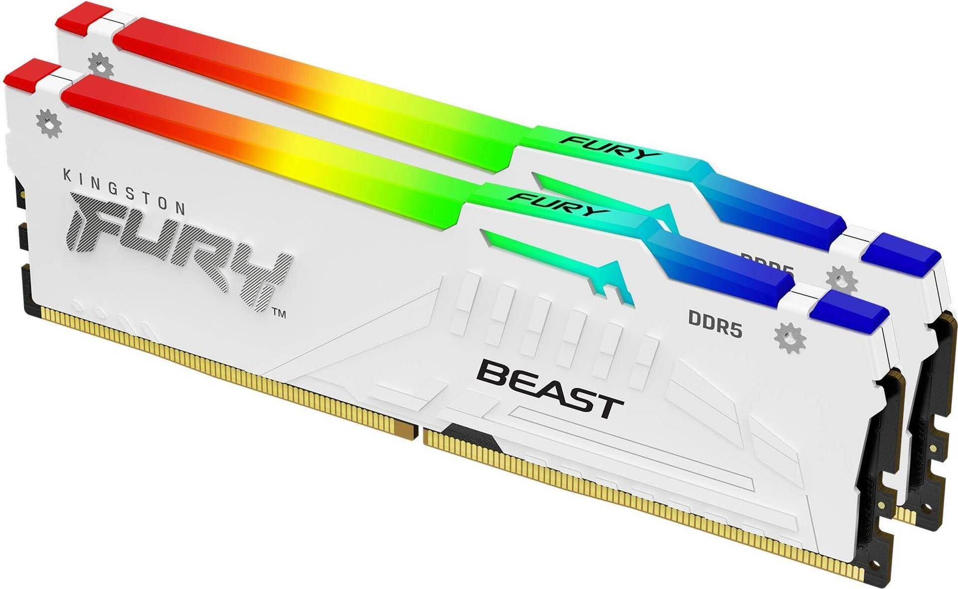 Kingston FURY Beast RGB - DDR5 - Kit - 64 GB: 2 x 32 GB - DIMM 288-PIN - 6400 MHz / PC5-51200 - CL32 - 1.4 V - ungepuffert - on-die ECC - weiß (KF564C32BWAK2-64) von Kingston