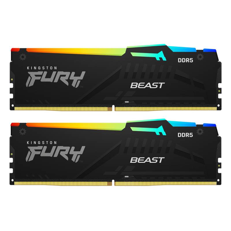 Kingston FURY Beast RGB Schwarz 32GB Kit (2x16GB) DDR5-6400 EXPO DIMM Arbeitsspeicher, CL32-39-39, 1.4V von Kingston