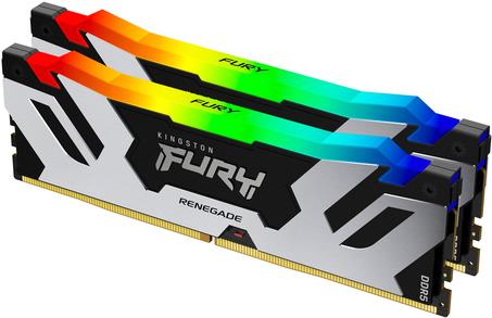 Kingston FURY Renegade RGB - DDR5 - Kit - 96 GB: 2 x 48 GB - DIMM 288-PIN - 6400 MHz / PC5-51200 - CL32 - 1.4 V - ungepuffert - on-die ECC - schwarz & silber (KF564C32RSAK2-96) von Kingston