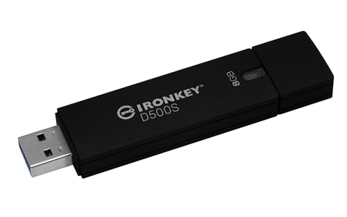 Kingston IronKey D500S Hardwareverschlüsselter USB-Stick 8GB FIPS 140-3 Lvl 3 (ausstehend) AES-256 - IKD500S/8GB, Schwarz von Kingston