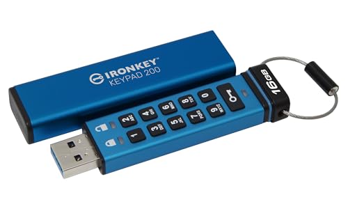 Kingston IronKey Keypad 200 16GB Verschlüsselter USB | Alphanumerische Tastatur | Multi-Pin-Zugang | XTS-AES 256-bit | FIPS 140-3 Level 3 Zertifiziert (Ausstehend) | IKKP200/16GB, Blau von Kingston