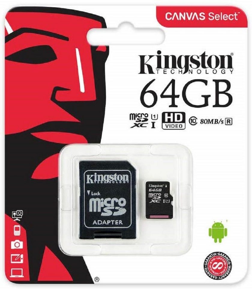 Kingston Kingston SDCS/64GB MicroSD Canvas Select Geschwindigkeiten der Klasse Micro SD-Karte Kingston Kingston SDCS/64GB MicroSD Canvas Select Geschwindigkeiten der Klasse Micro SD-Karte von Kingston