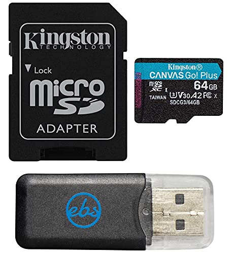 Kingston MicroSD 64GB Canvas Go Plus Memory Card with Adapter Works with GoPro Hero 10 (Hero10) Class 10, V30, A2, SDXC (SDCG3/64GB) Bundle with (1) Everything But Stromboli MicroSD Card Reader von Kingston