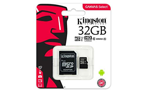 Kingston SDCS/32GB MicroSD Canvas Select Geschwindigkeiten der Klasse 10 UHS-I – bis zu 80 MB/s Lesezugriff (mit SD-Adapter)- Erwecken Sie HD-Videos zum Leben von Kingston
