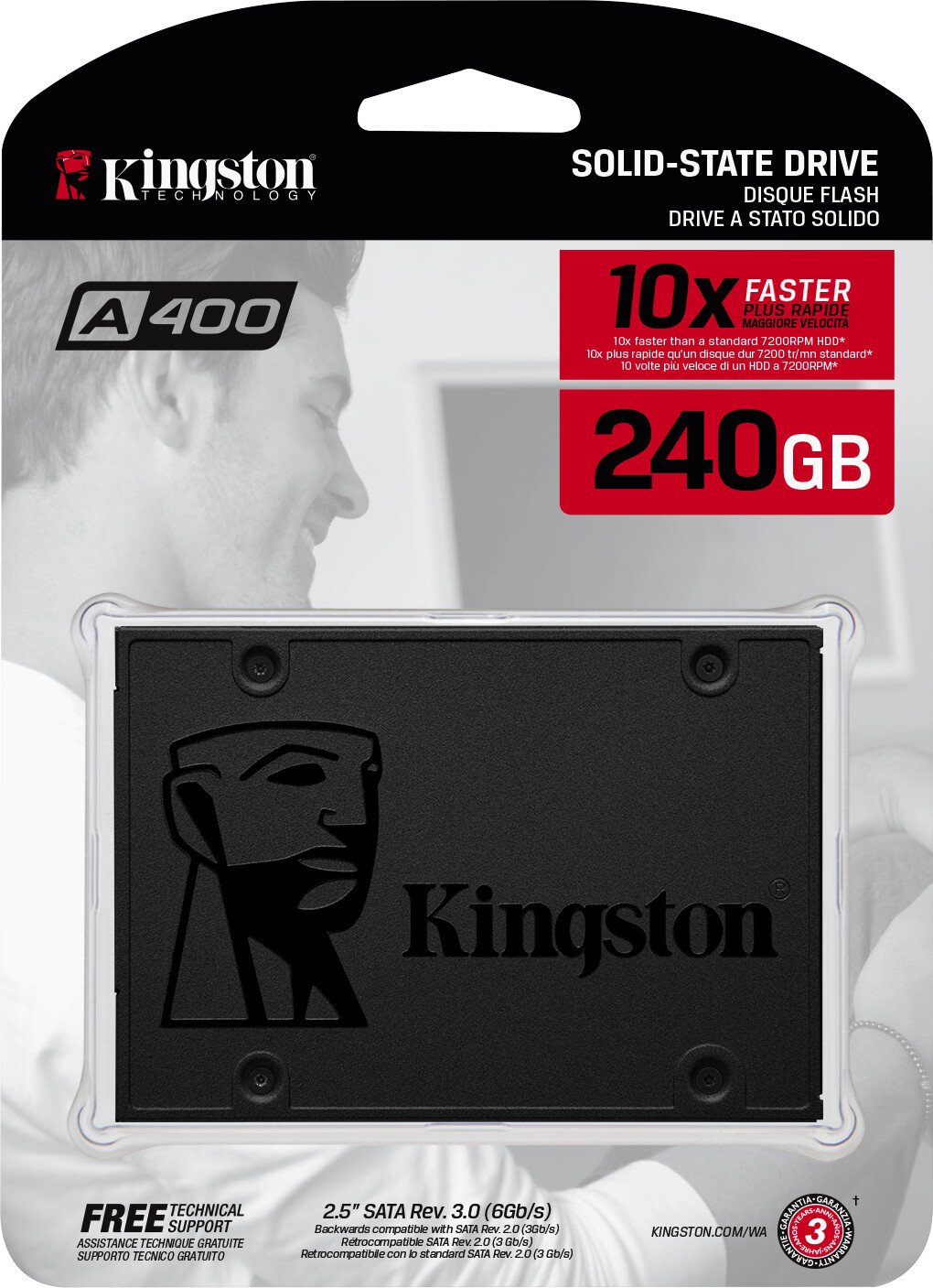 Kingston SSDNow A400 - SSD - 240GB - intern - 6,4 cm (2.5) - SATA 6Gb/s (SA400S37/240G) von Kingston