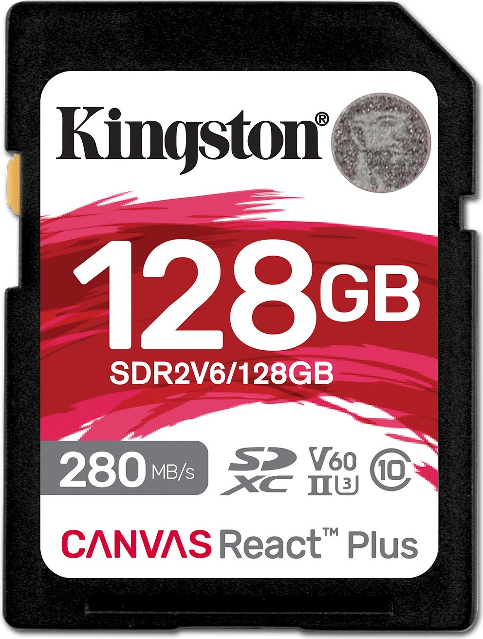 Kingston Technology 128GB Canvas React Plus SDXC UHS-II 280R/100W U3 V60 for Full HD/4K (SDR2V6/128GB) von Kingston