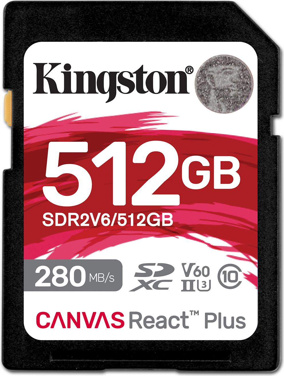 Kingston Technology 512GB Canvas React Plus SDXC UHS-II 280R/150W U3 V60 for Full HD/4K (SDR2V6/512GB) von Kingston