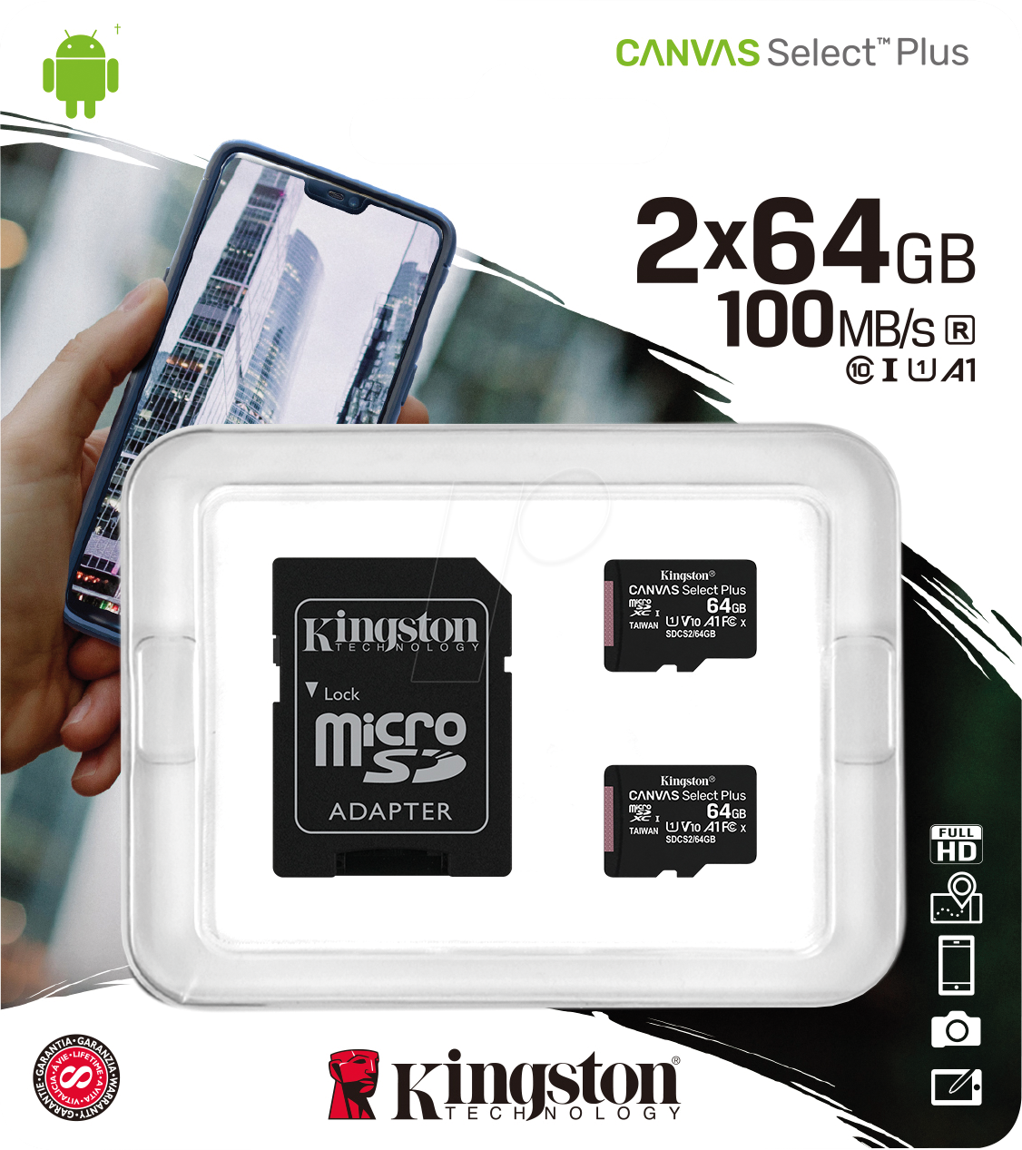 SDCS2/64GB-2P1A - MicroSDXC-Speicherkarte 64GB, Canvas Select Plus, 2er-Pack von Kingston
