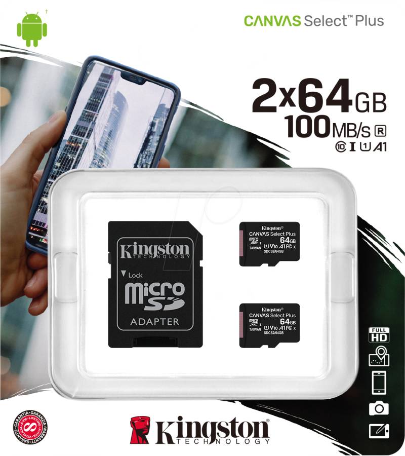 SDCS2/64GB-2P1A - MicroSDXC-Speicherkarte 64GB, Canvas Select Plus, 2er-Pack von Kingston