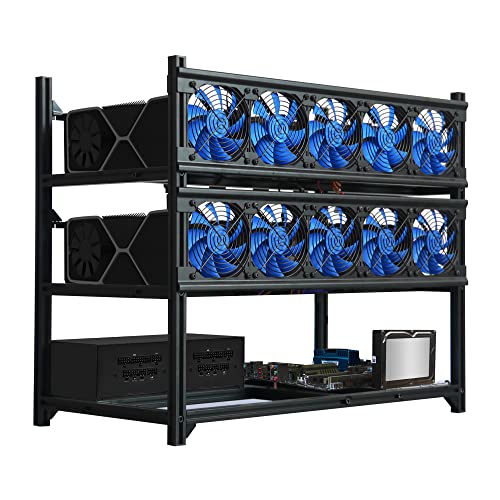 Kingwin Miner Rig Case Aluminium W/6, 8 oder 12 GPU Mining Stapelbarer Rahmen – Experte Crypto Mining Rack W/Platzierung für Motherboard – Luftkonvektion zur Verbesserung der GPU Kryptowährung von Kingwin