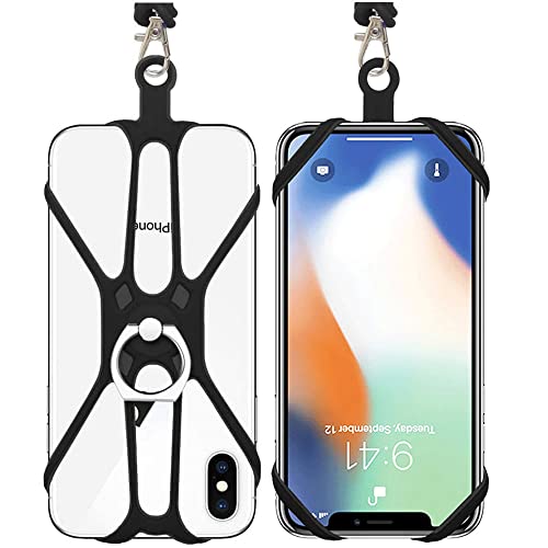 Kinizuxi 2 Stück Handy Lanyard mit Handyring, Silikon Handykette Universal Zum Umhängen Handy Band Schlaufe Handy Kordel Handyschnur für iPhone Samsung Huawei und Mehr (Schwarz) von Kinizuxi