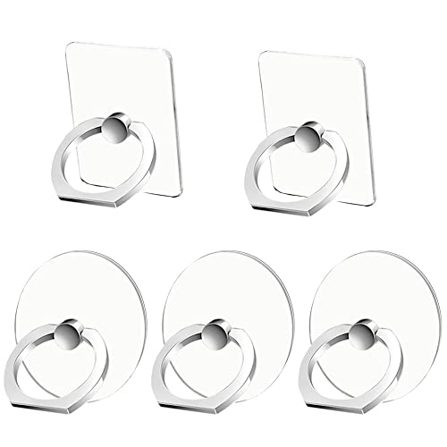 Kinizuxi Handy Ring Halterung 5Pack, Transparent Handy Halterung Finger Griff, 360° Drehbar Ring für Handy Ständer für iPhone, iPad, Samsung, Huawei, alle Smartphones (3 Rund + 2 Quadratisch) von Kinizuxi
