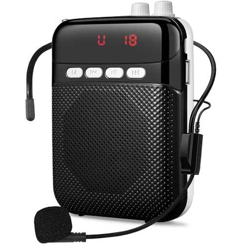 Tragbarer 2400mAh Wiederaufladbarer Sprachverstärker mit Kabelgebundenem Mikrofon, Headset und Bund Persönliches Mikrofon und Lautsprecher fürLehrer/Schulung/Treffen/Tour/Leitfaden((Schwarz) von Kinizuxi