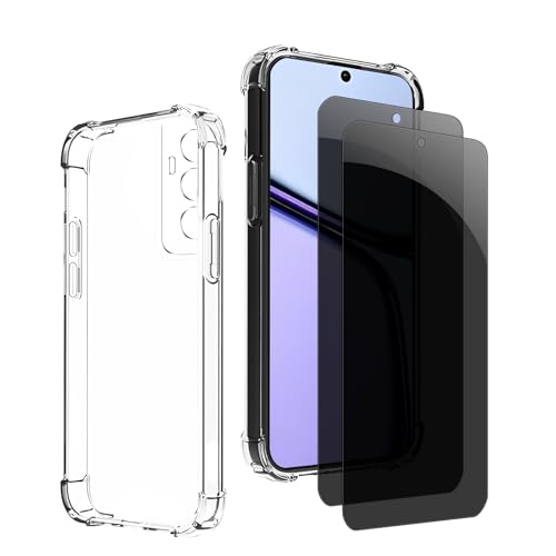 Kiokyrgm Panzerglas Sichtschutz für Realme C65, 1 tpu hülle mit 2 stück panzerglas,9H Glas, Anti-spy folie,Transparenter Silikon Schutzhülle,anti-yellowing,slim von Kiokyrgm