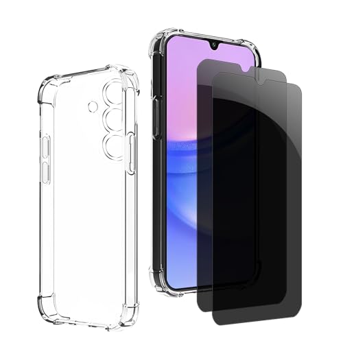 Kiokyrgm Panzerglas Sichtschutz für Samsung Galaxy A15, 1 tpu hülle mit 2 stück panzerglas,9H Glas, Anti-spy folie,Transparenter Silikon Schutzhülle,anti-yellowing,slim von Kiokyrgm