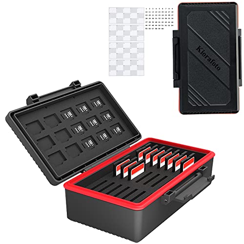 Kiorafoto Speicherkarten Etui Tasche Aufbewahrung wasserdicht für 21x SD SDXC SDHC/NS/Sony PSV PS Vita + 15x Micro SD/TF – mit Speicherkarten Etiketten, Schutzbox Tragetasche SD Karten Case Box von Kiorafoto